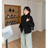 ２wayネックで配色重ね着風デザインのリブニットトップス