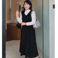 シンプルで知的な雰囲気。スッキリ見えリブニットジャンパースカート