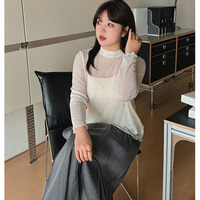 メロー加工入りのメッシュレース プルオーバー 長袖トップス