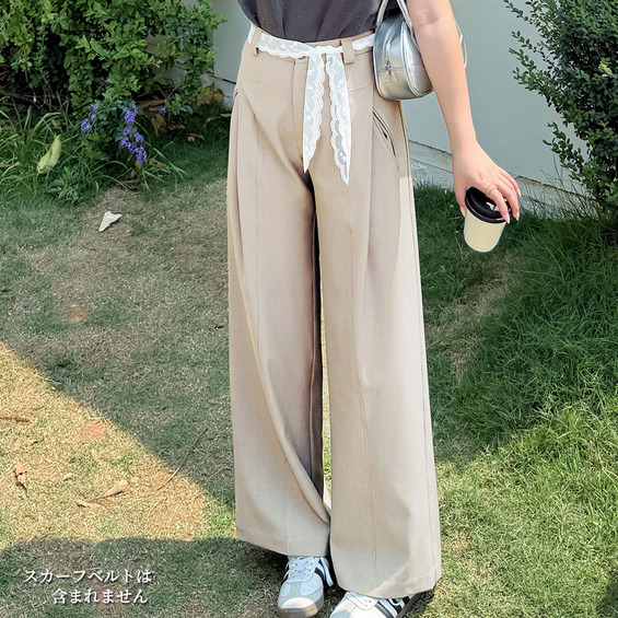 ドレープが綺麗な変形プリーツデザインのハイウエストワイドパンツ【アリノマ/Alinoma】 ドレープが綺麗な変形プリーツデザインのハイウエストワイドパンツ【アリノマ/Alinoma】