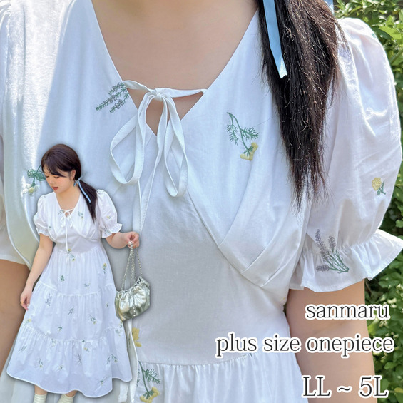 フラワー刺繍が散りばめられたレトロで大人可愛いコットンワンピース【アリノマ/Alinoma】 フラワー刺繍が散りばめられたレトロで大人可愛いコットンワンピース【アリノマ/Alinoma】