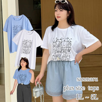 絵本風の線描きイラストが大人可愛い オーバーサイズ 半袖Tシャツ