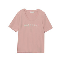 上品で大人可愛い英字刺繍入り。コンパクトシルエット半袖Tシャツ