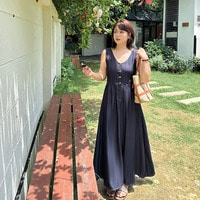 長さ2タイプ 光沢の美しいデニム ボリュームフレアワンピース 海外インポート服 sanmaru