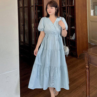 肌触りの良い綿素材クロスVネックティアードワンピース