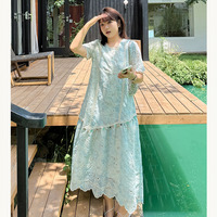 10cm違いの長さ2タイプ ボヘミアン風のカットワーク刺繍生地ワンピース