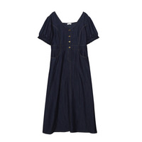 10cm違いの長さ2タイプ Ｖネック綺麗めデニムのフレアワンピース