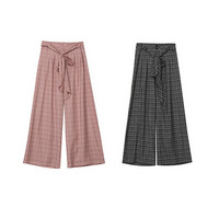 着丈2タイプ チェック柄 ロングスカーフベルト付き ワイドパンツ