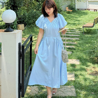 ドローストリング仕様の前後Ｖネックフレアワンピース 