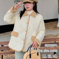 コーデュロイ配色デザイン 刺繍入りのキルティングジャケット