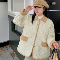 コーデュロイ配色デザイン 刺繍入りのキルティングジャケット