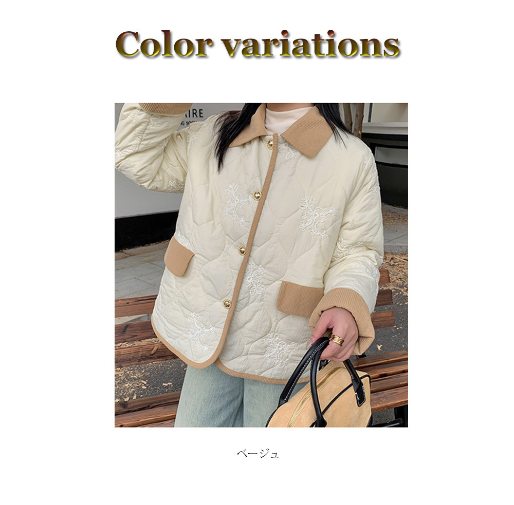 コーデュロイ配色デザイン 刺繍入りのキルティングジャケット13