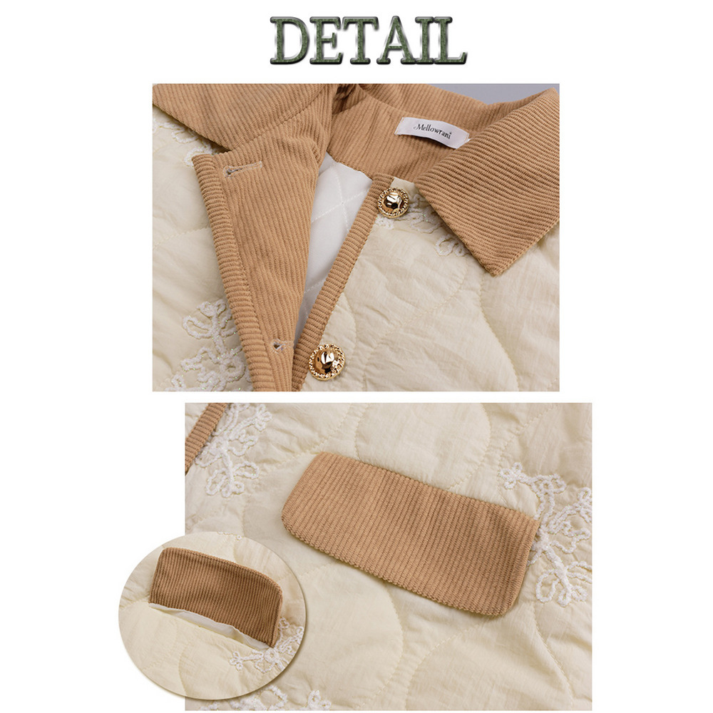 コーデュロイ配色デザイン 刺繍入りのキルティングジャケット15