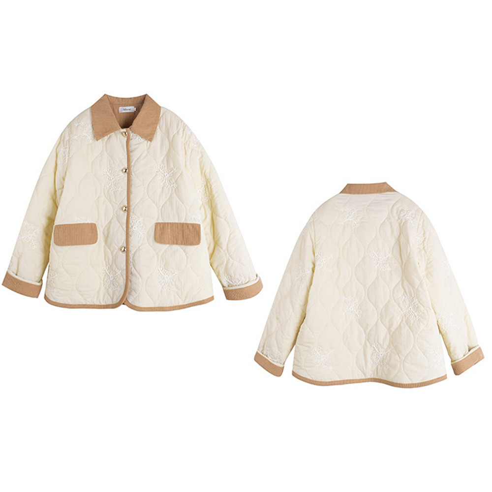 コーデュロイ配色デザイン 刺繍入りのキルティングジャケット17