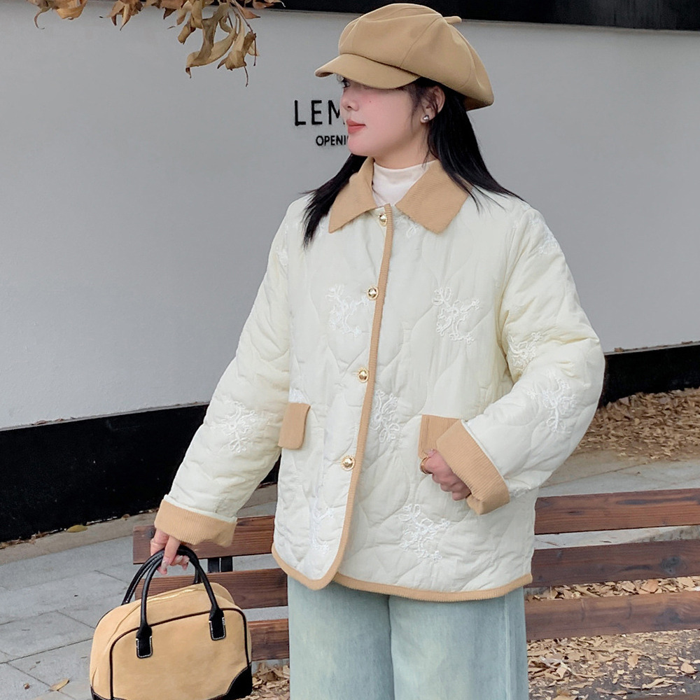 コーデュロイ配色デザイン 刺繍入りのキルティングジャケット4