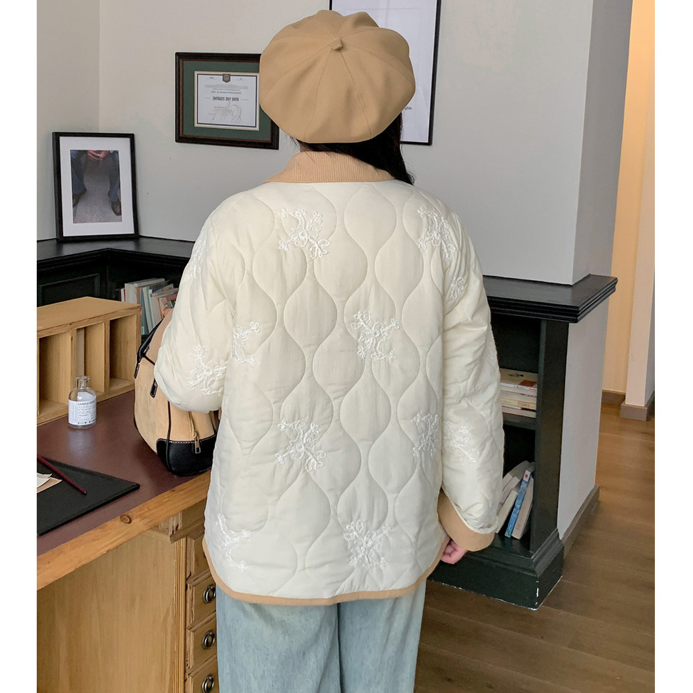 コーデュロイ配色デザイン 刺繍入りのキルティングジャケット7