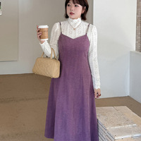 起毛レーストップスと細肩紐ジャンパースカート セットアップ