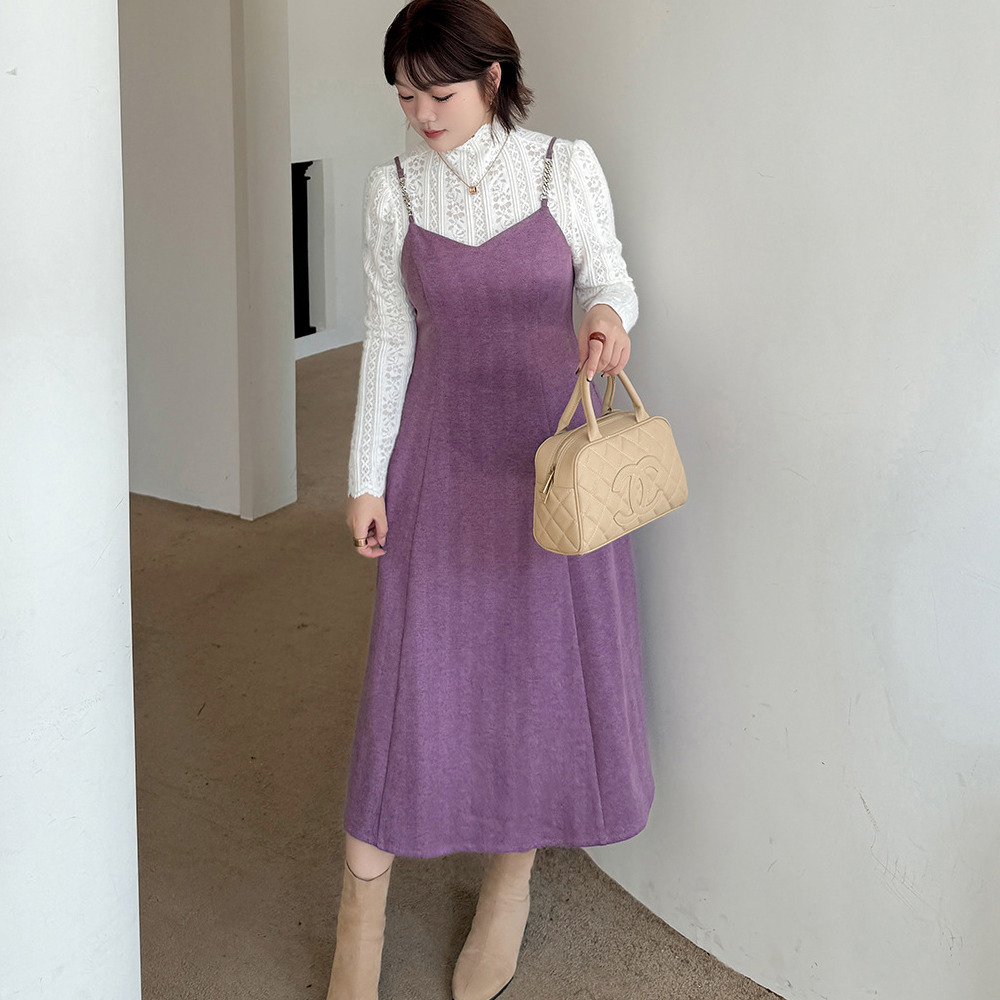 起毛レーストップスと細肩紐ジャンパースカート セットアップ3