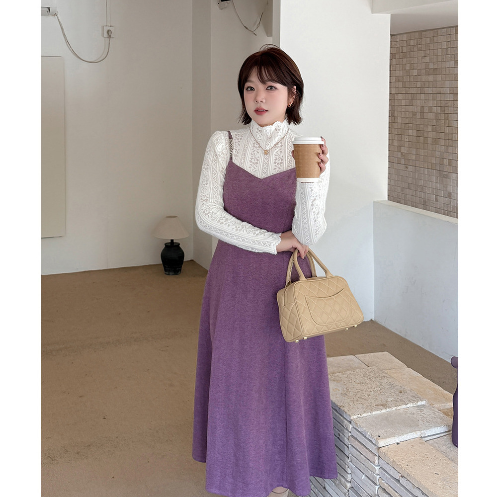 起毛レーストップスと細肩紐ジャンパースカート セットアップ5