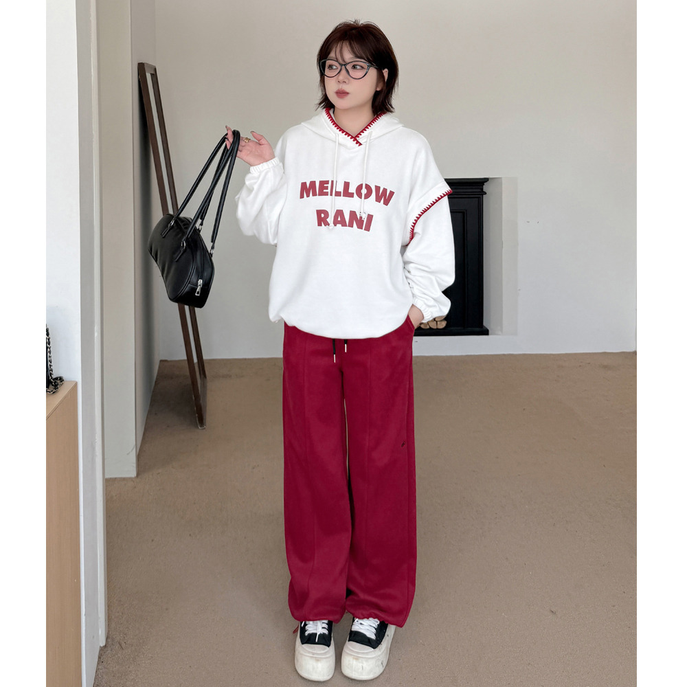 ニット複合生地の暖かで柔らかいスウェットカジュアルワイドパンツ2