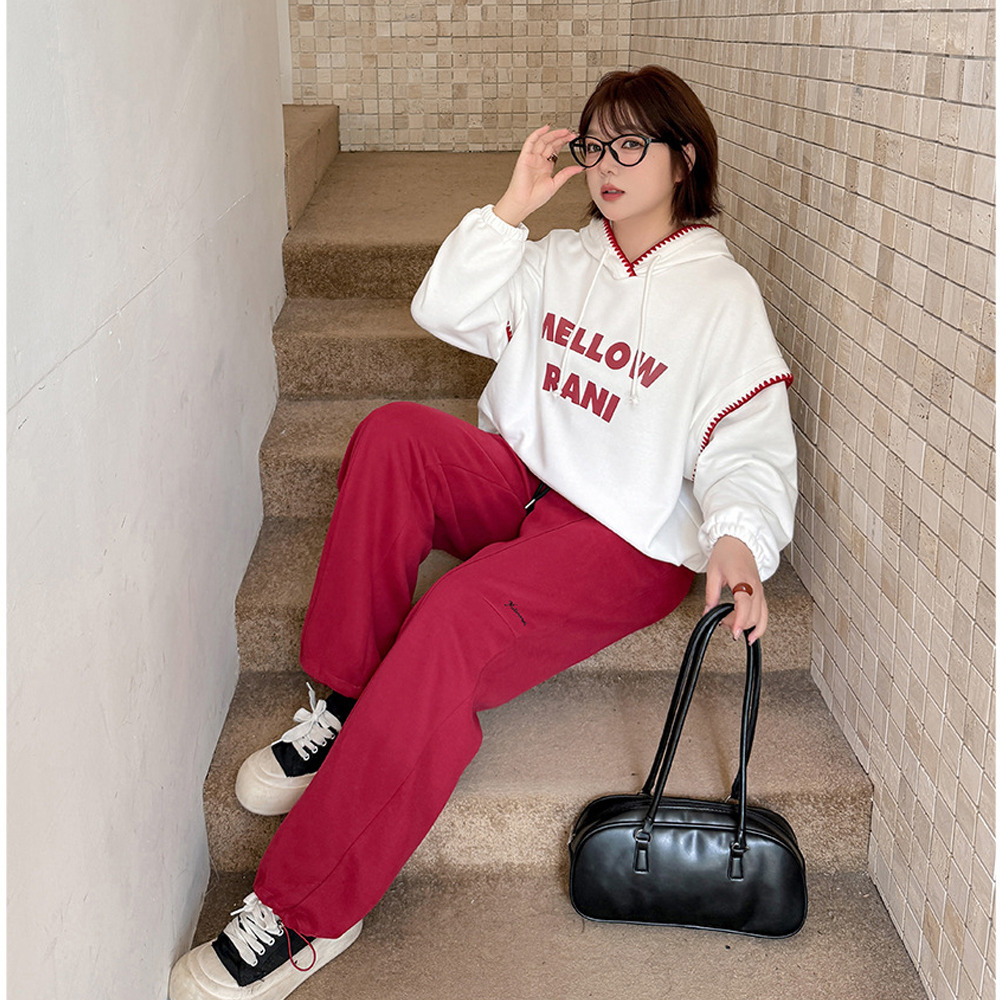 ニット複合生地の暖かで柔らかいスウェットカジュアルワイドパンツ3