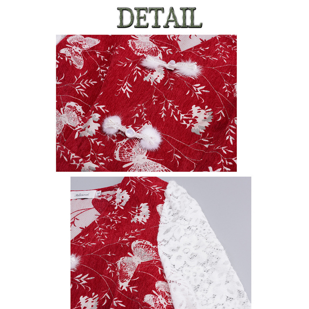 起毛レース袖 華やかな銀糸入り蝶刺繍ベルベットフレアワンピース15