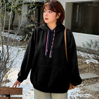 カラフルなフード紐付き 裏起毛スウェット プルオーバーパーカー