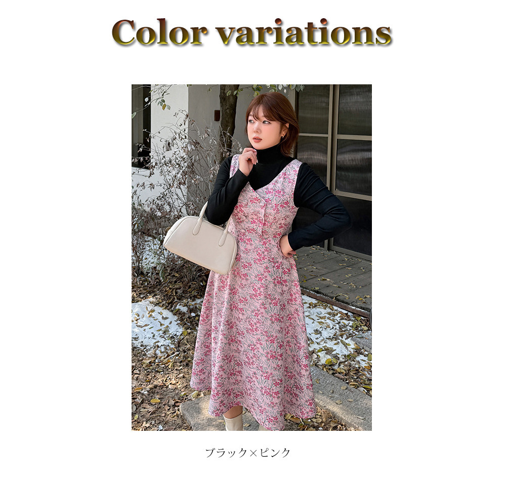 暖かなシンプルトップスと華やかなジャガード生地のジャンパースカート15