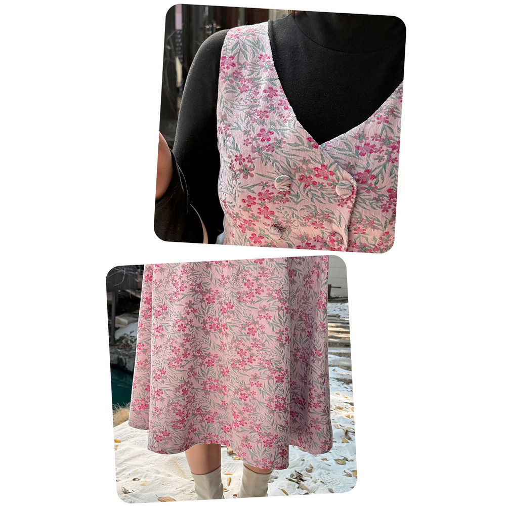 暖かなシンプルトップスと華やかなジャガード生地のジャンパースカート16