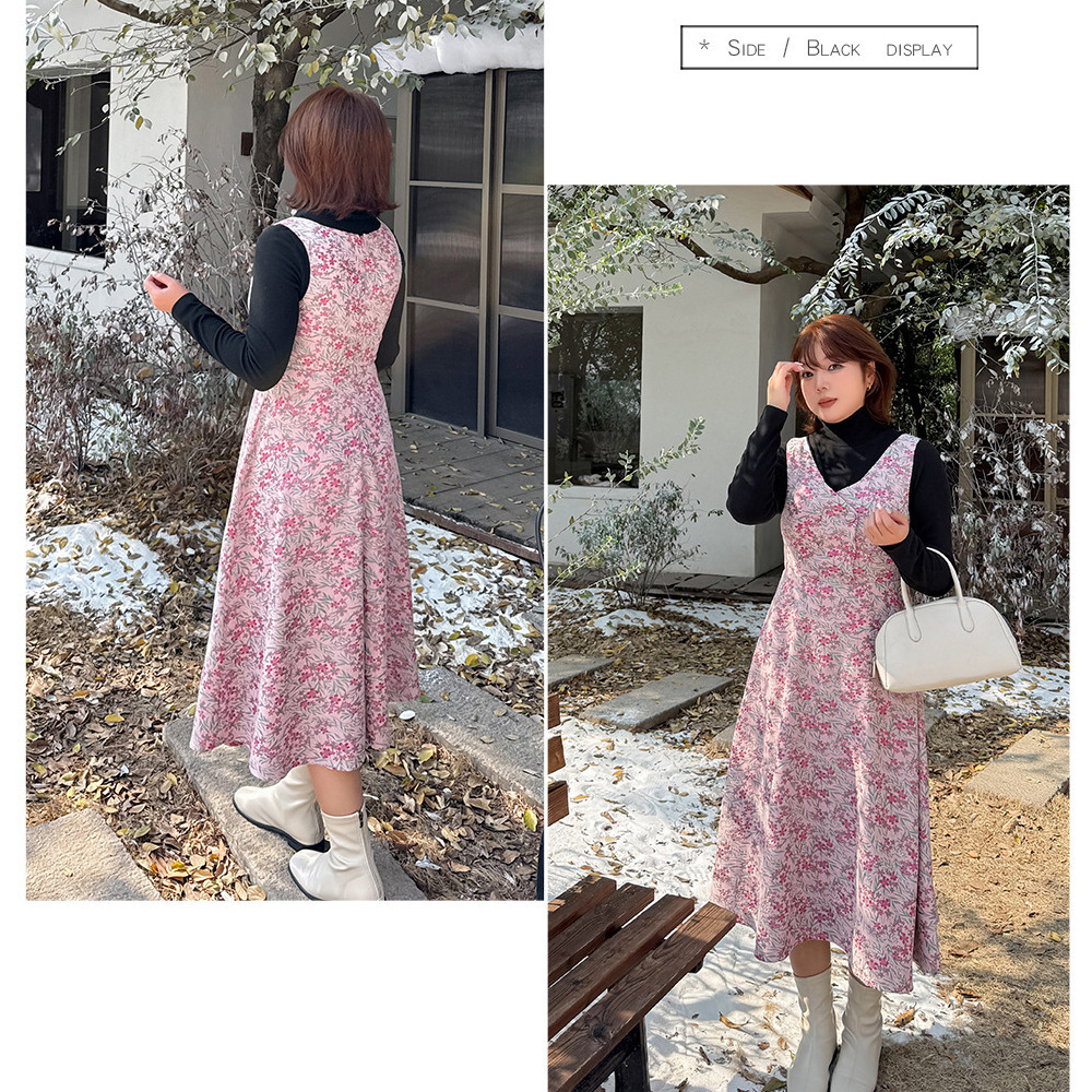 暖かなシンプルトップスと華やかなジャガード生地のジャンパースカート8