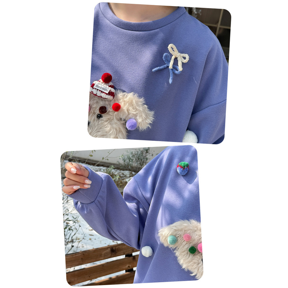 モコモコの子犬立体モチーフ飾り付き 大人可愛い裏起毛トップス15