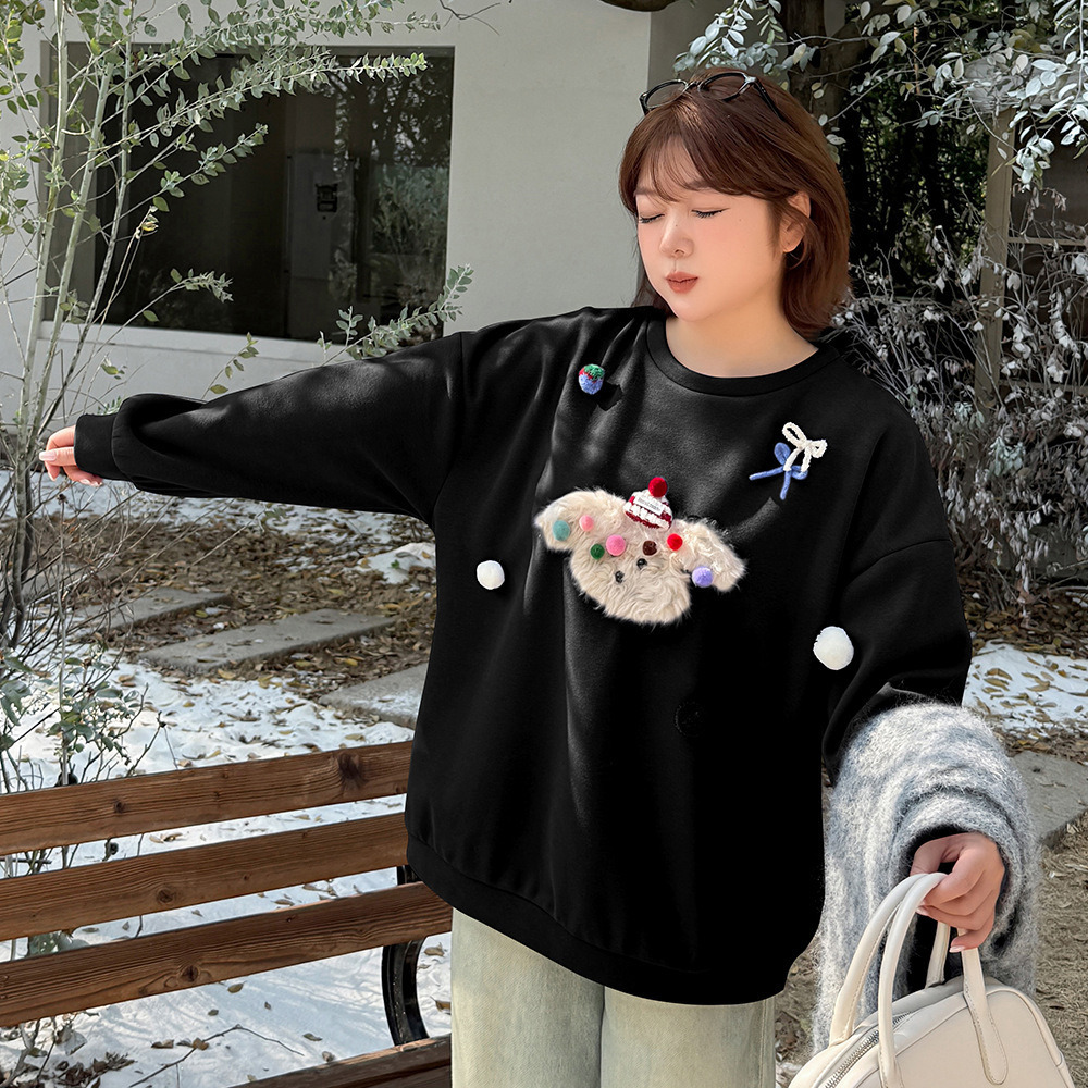 モコモコの子犬立体モチーフ飾り付き 大人可愛い裏起毛トップス3