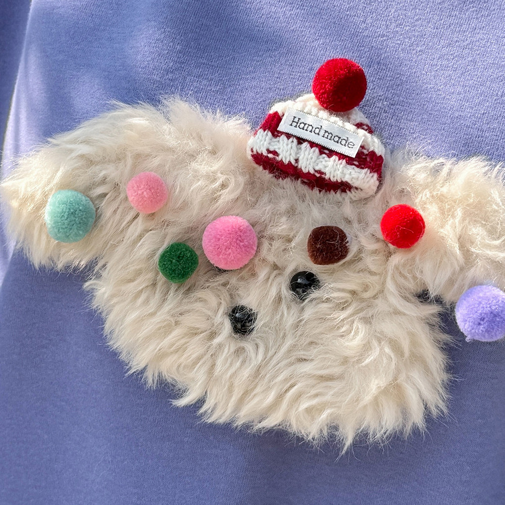 モコモコの子犬立体モチーフ飾り付き 大人可愛い裏起毛トップス5