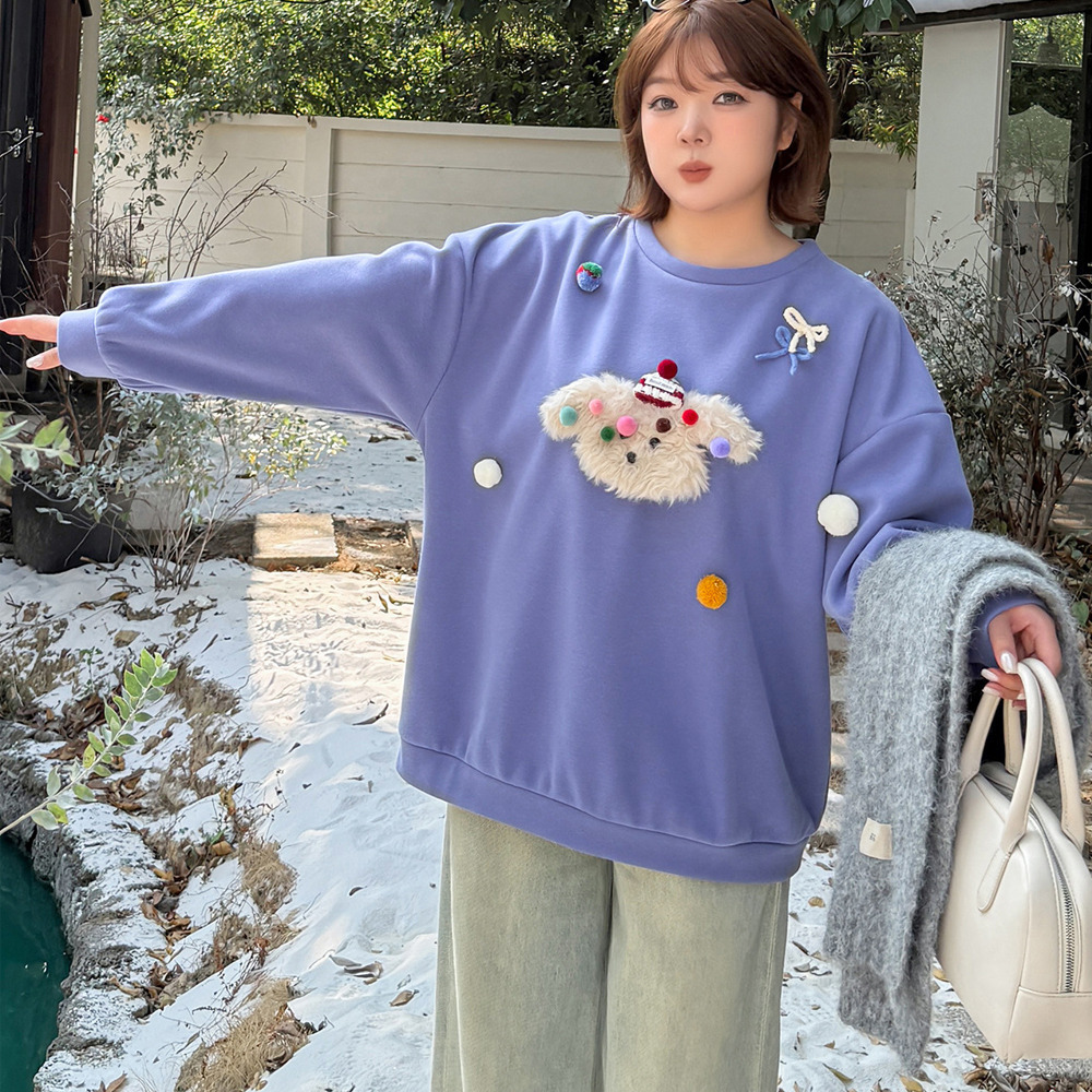 モコモコの子犬立体モチーフ飾り付き 大人可愛い裏起毛トップス6