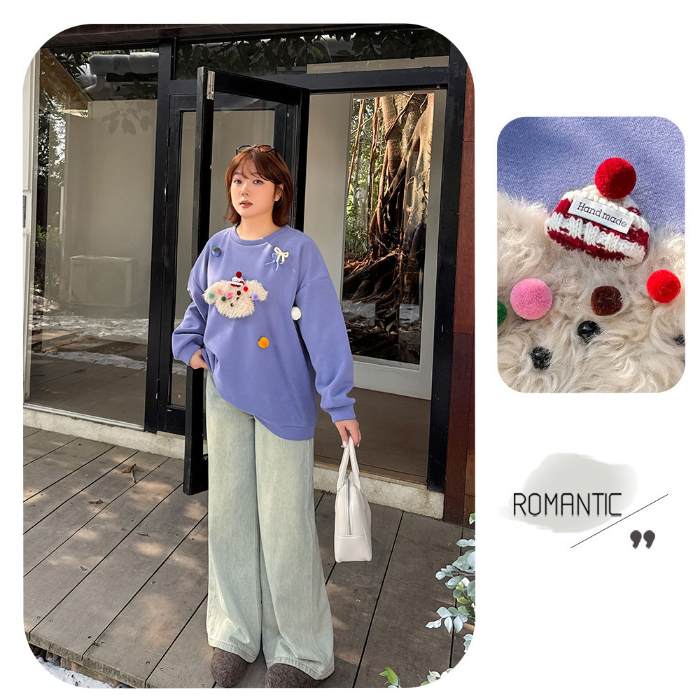 モコモコの子犬立体モチーフ飾り付き 大人可愛い裏起毛トップス7