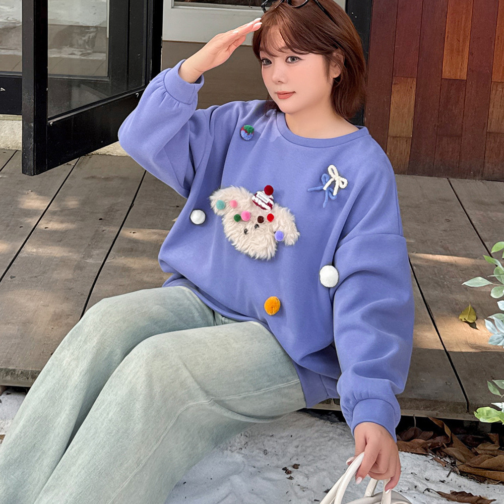 モコモコの子犬立体モチーフ飾り付き 大人可愛い裏起毛トップス8