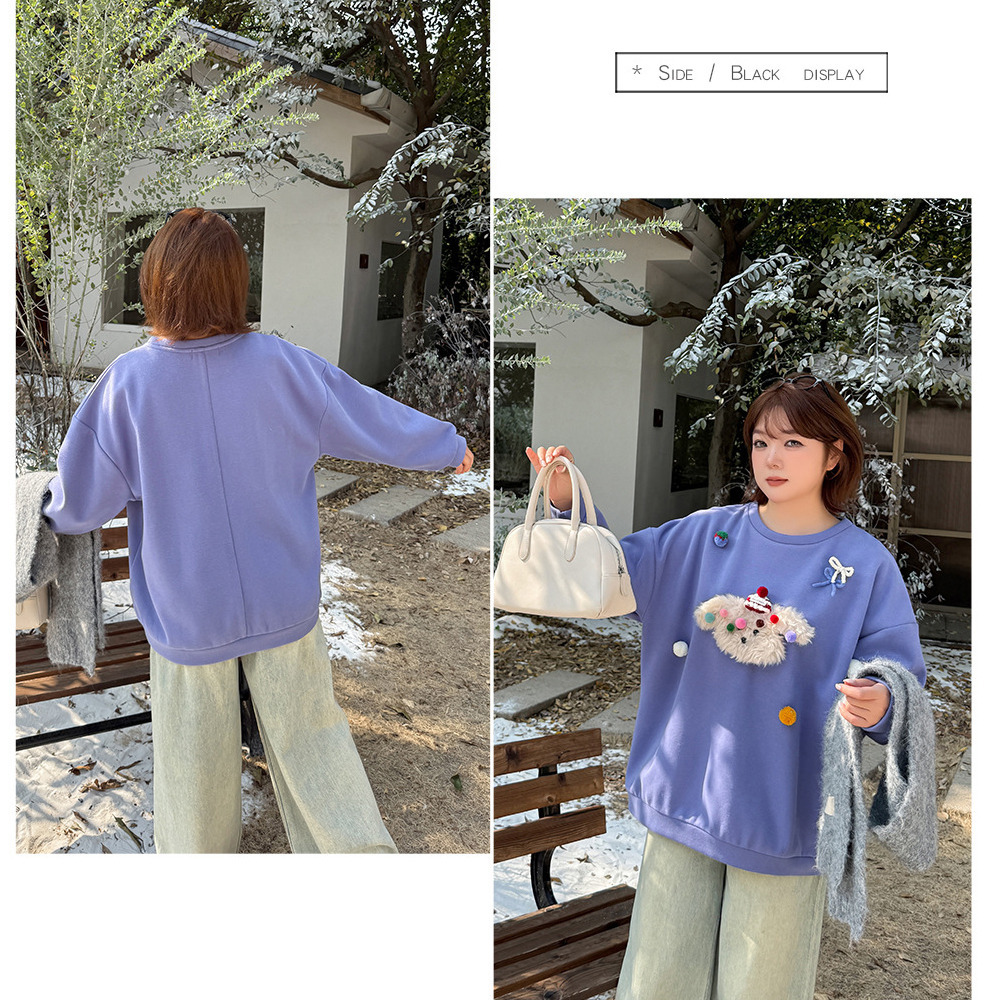 モコモコの子犬立体モチーフ飾り付き 大人可愛い裏起毛トップス9