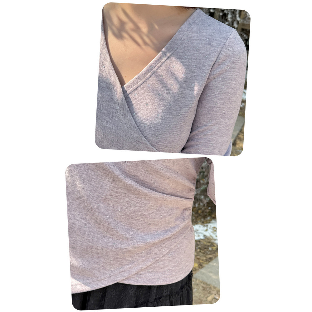 起毛素材で暖かい!キラキラのハートドット柄のアシンメトリートップス15