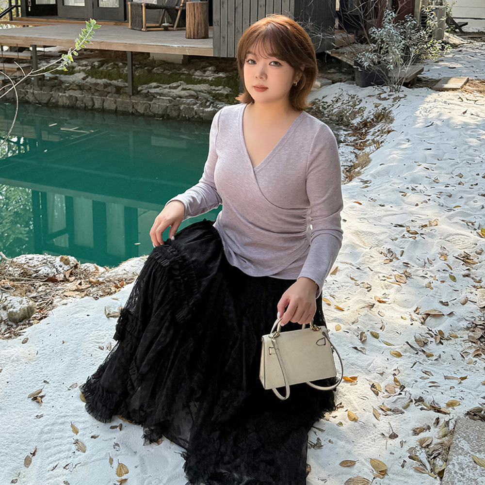 起毛素材で暖かい!キラキラのハートドット柄のアシンメトリートップス6