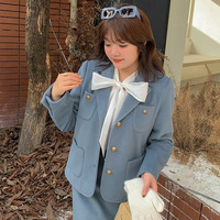 ウールライク生地 シングルブレスト ジャケット+スカートスーツ