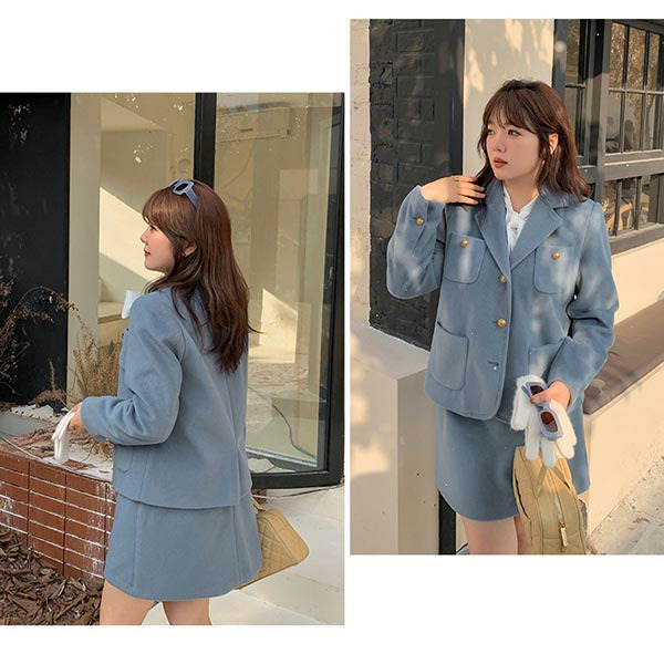 【今だけ10%オフ】ウールライク生地 シングルブレスト ジャケット+スカートスーツ9