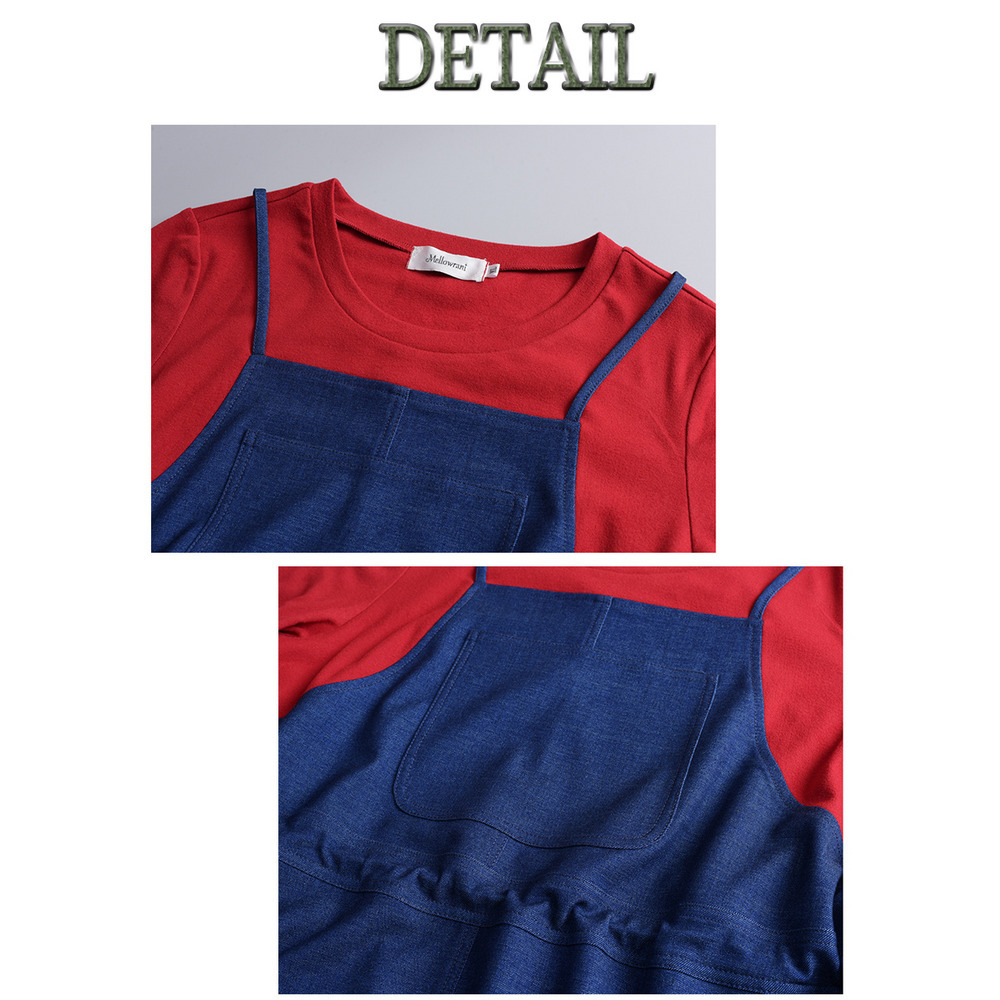 【今だけ10%オフ】長袖Tシャツとデニムジャンパースカートのレイヤード風ワンピース16