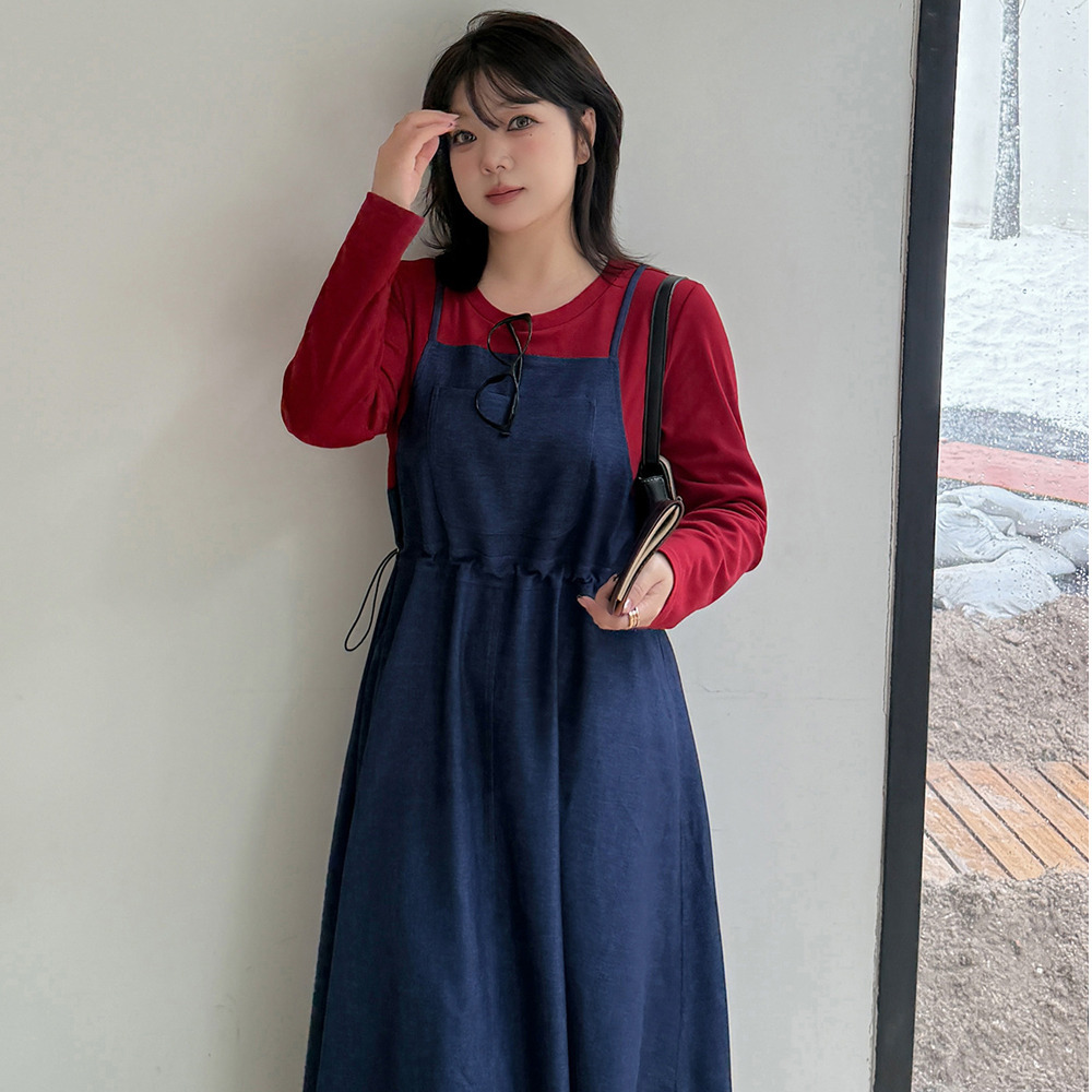 【今だけ10%オフ】長袖Tシャツとデニムジャンパースカートのレイヤード風ワンピース4