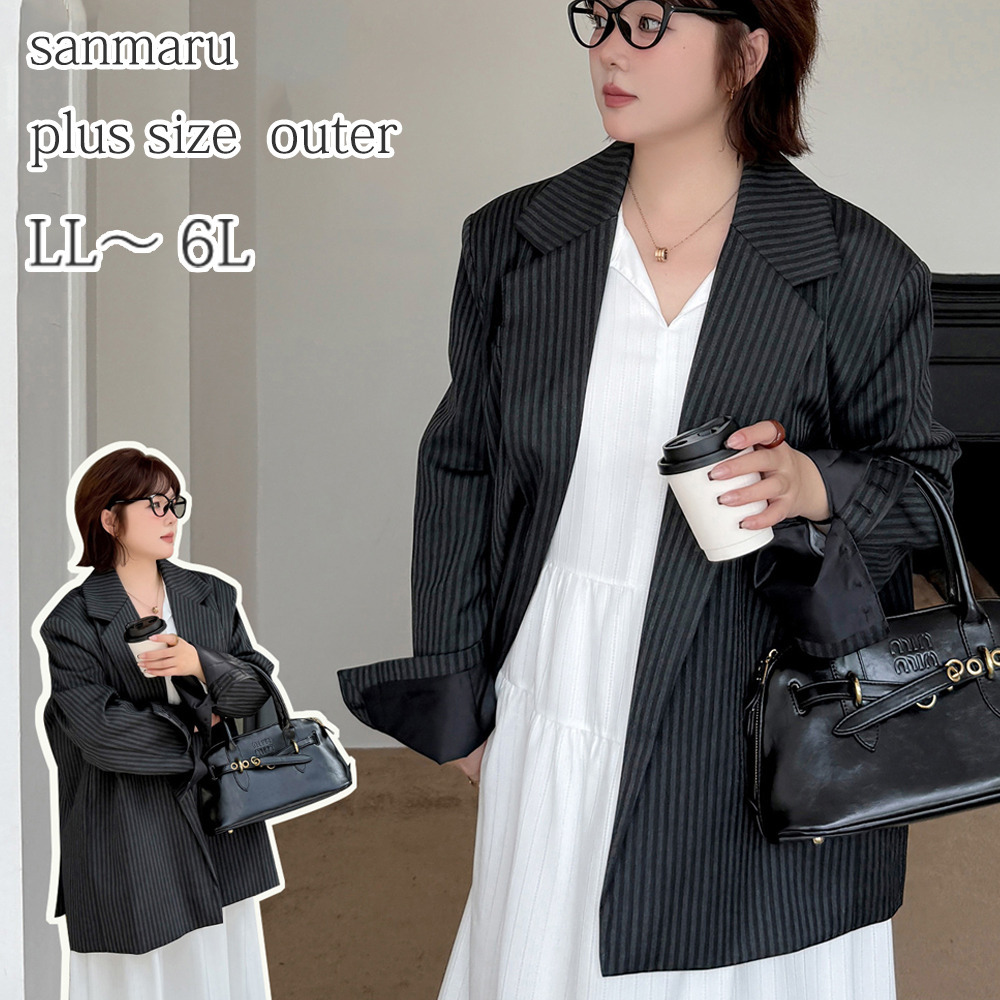 メンズライクな縦ストライプ柄 オーバーサイズ ジャケット1