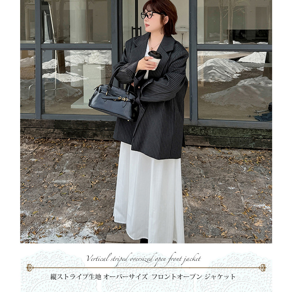 メンズライクな縦ストライプ柄 オーバーサイズ ジャケット12