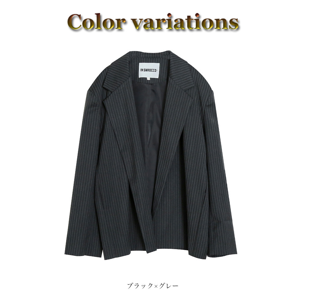 メンズライクな縦ストライプ柄 オーバーサイズ ジャケット13