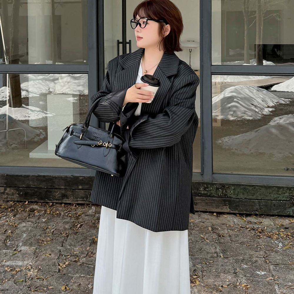 メンズライクな縦ストライプ柄 オーバーサイズ ジャケット2