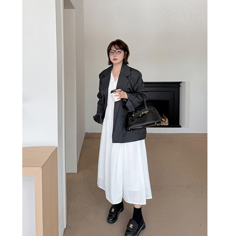 メンズライクな縦ストライプ柄 オーバーサイズ ジャケット6