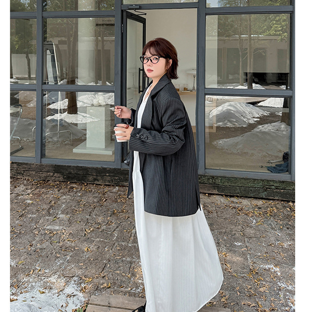 メンズライクな縦ストライプ柄 オーバーサイズ ジャケット9