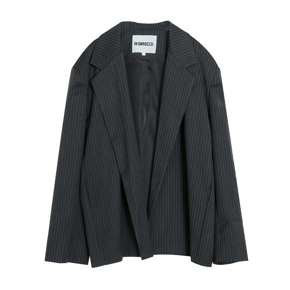 メンズライクな縦ストライプ柄 オーバーサイズ ジャケット1